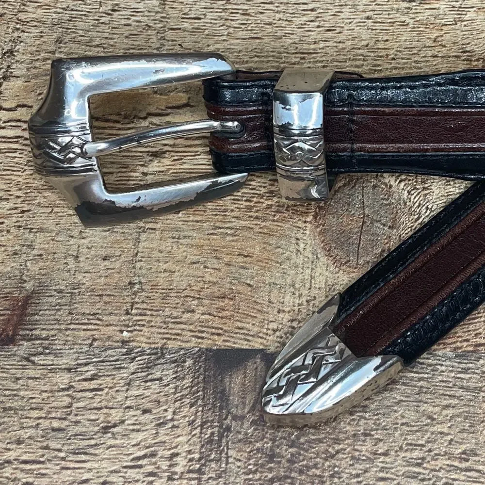 Onyx by Brighton Pinon Hills Inlay Lace Leather Braided Belt Black Brown Size 36